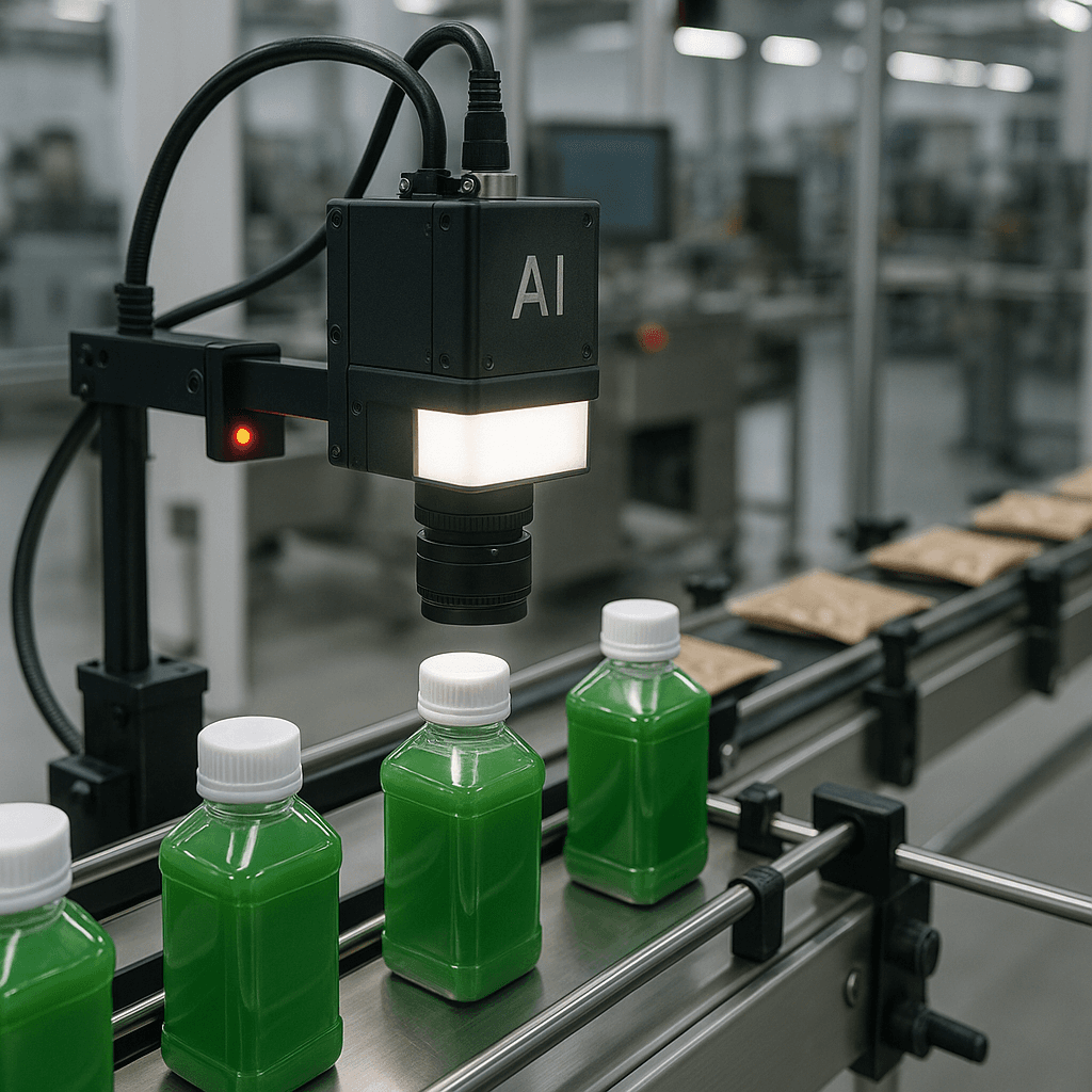 Photograph of AI Vision Inspection automation in a modern industrial facility