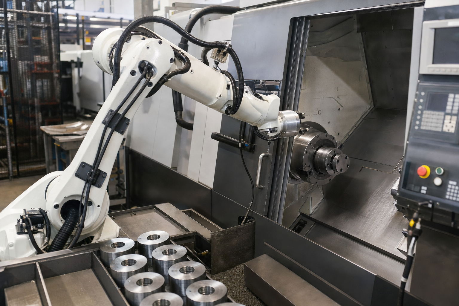 CNC Machine Tending. Recover spindle time lost to manual load and unload cycles.