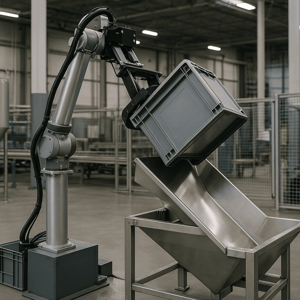 Photograph of Container Emptying automation in a modern industrial facility
