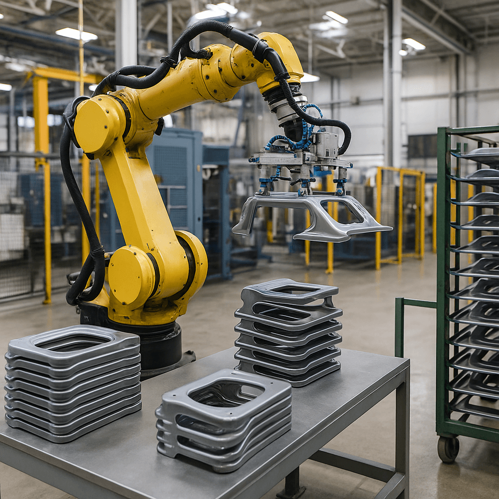 Photograph of Destacking & Deracking automation in a modern industrial facility