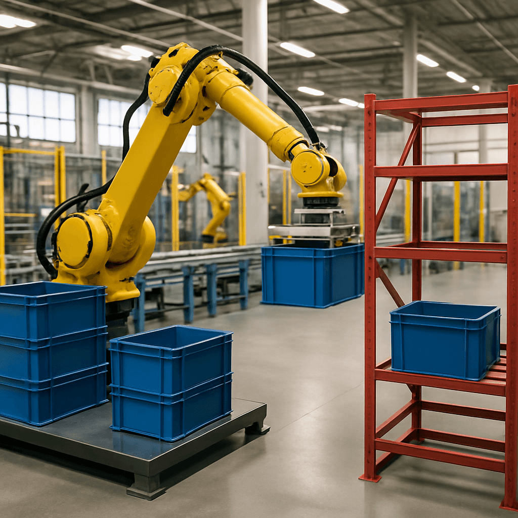 Photograph of Stacking & Racking automation in a modern industrial facility