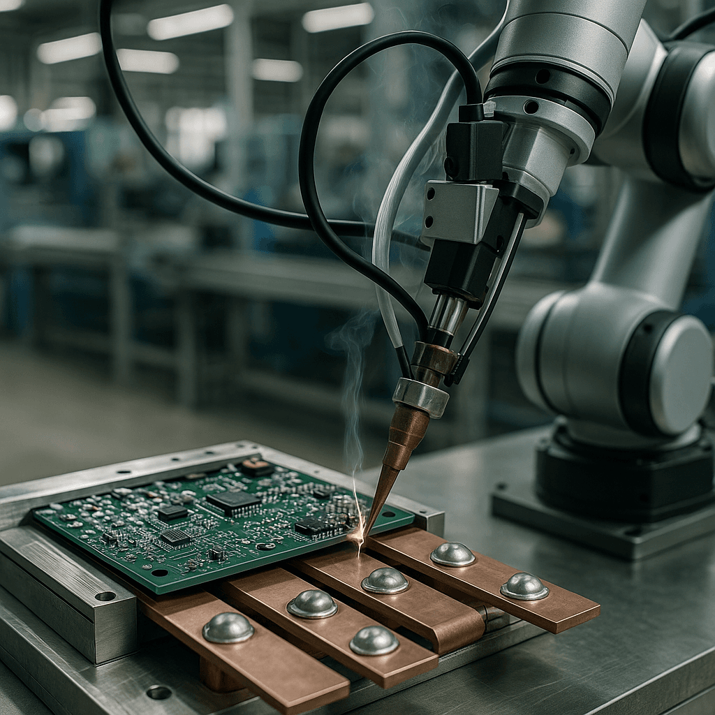 Photograph of Soldering automation in a modern industrial facility