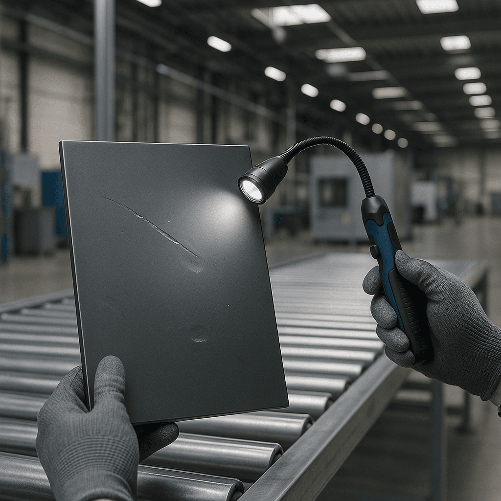 Photograph of Surface Defect Inspection automation in a modern industrial facility