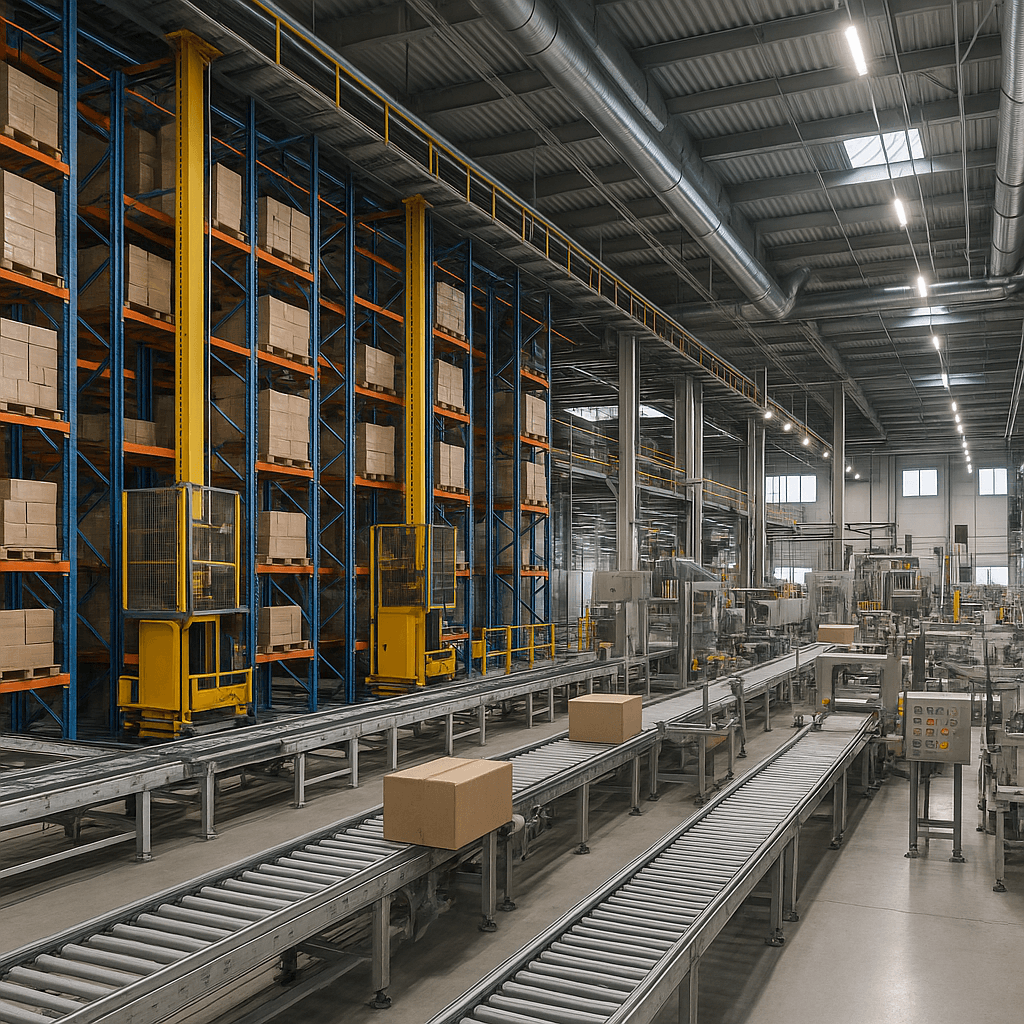 Photograph of WMS / WES / MES automation in a modern industrial facility